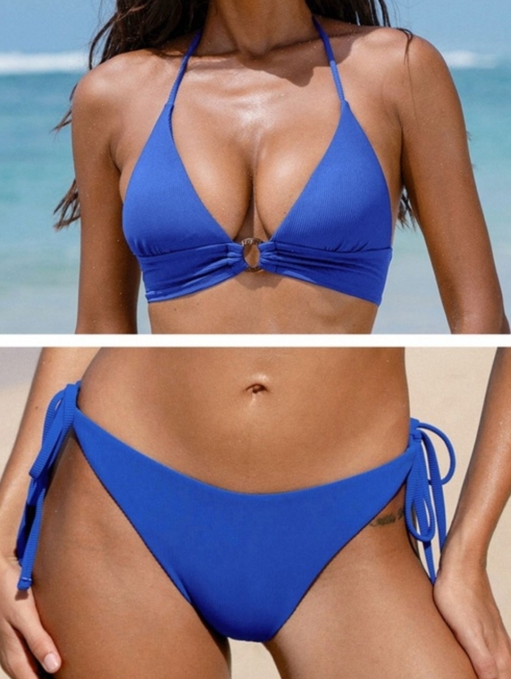 Blue Tie-Back Triangle Bikini Set - Women Swim Bikini